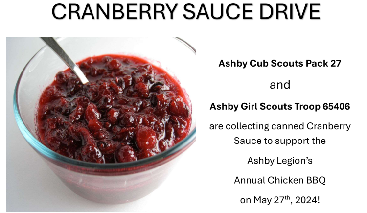 Cranberry Sauce Collection Drive for Ashby Scouts (Cub and Girl)