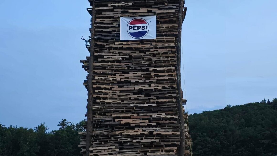 pallets stacked 4 stories high